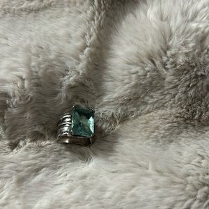 SILPADA 925 Sterling Silver Radiant-Cut Aqua Blue Glass Oxidized Ring 7